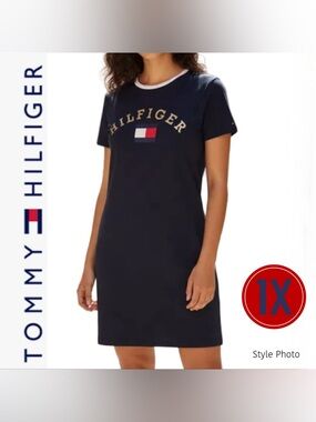 Tommy Hilfiger Navy with Gold Lettering Pullover Tee Dress Short Sleeve (1X)